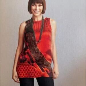 CAbi Crewneck Sleeveless Geometric Print Silk Blend Tunic Size M Style # 154